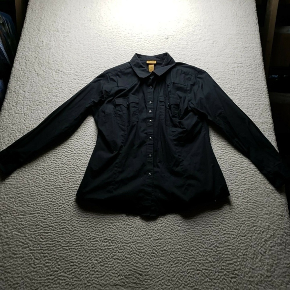 Wrangler Shirt Womens 2XL Black Snap Button Long Sleeve Western Stretch Casual